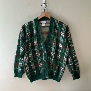 CABIN CREEK Vintage Green & Red Plaid Cardigan